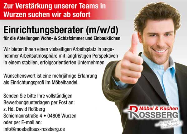 Stellenanzeige Einrichtungsberater • Möbelhaus Roßberg Stellenanzeige Einrichtungsberater • Möbelhaus Roßberg